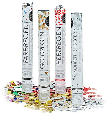 Relaxdays 20 x Party Popper 40 cm Mix im XL Konfettikanonen Set, Konfetti Blaster 6-8 m Effekthöhe, metallic