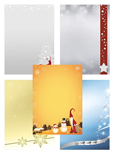Briefpapier-Mix 2 Best of Weihnachten Sterne Wichtel Rehe - 50 Blatt 5x10 Blatt DIN A4 90 g/m² Xmas2