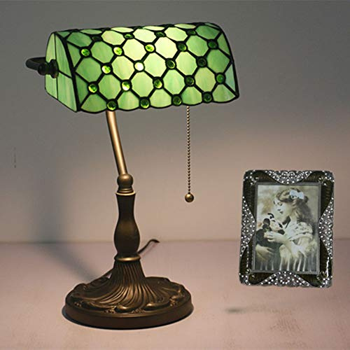 BOTOWI Tiffany Bankers Desk Lamp Vintage Stained Glass Table Lamp for Office & Home TBD-002 Green/Blue/Yellow,Green