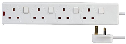 PRO ELEC 4‑Gang Switched Extension Lead, 3m Cable, 13A, White – PEL00026