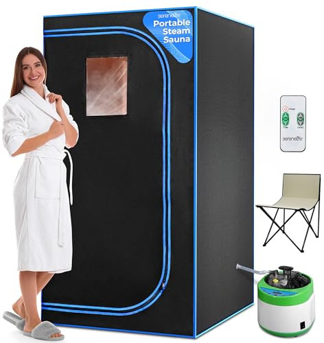 SereneLife Sauna a Vapore Portatile con Telecomando, Sauna da Casa, Bagno Turco, Cabina Domestica per Spa con Sedia Pieghevole, Casalinga Personale, Tenda per Il Corpo, Funziona Timer