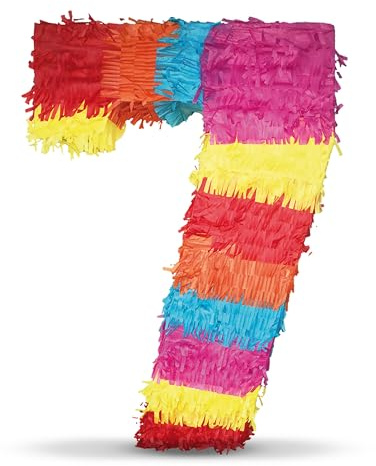 Party Factory – Pinata Geburtstagsdeko für Kinder zum Befüllen & aufhängen – Bunte Schlag-Piñata als Party Deko in 50x35x8 cm für Kindergeburtstag & Mottopartys – Partyspiel Pinjata mit der Zahl 7