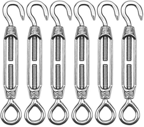 Pack of 6 Turnbuckle Wire Tensioner M4 Stainless Steel Hook and Eye Tensioners Rope Cable Tension Set Adjustable Garden Wire Tensioner Kit Heavy Duty