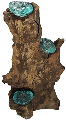 Deko Glas Teelichthalter 3`er auf Wurzelholz - Turm Höhe ca. 40-45 cm Kerzenhalter spezielle Geschenkidee Unikat charakteristische Dekoration