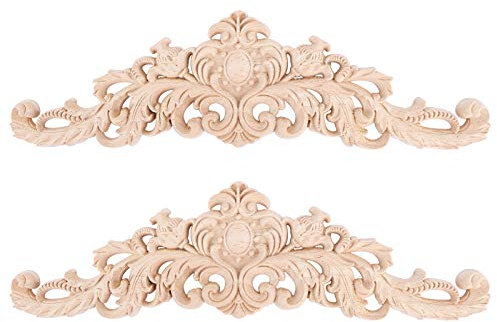 BHGT 2 Pz Legno Intagliato Decorazioni Parete Adesivi Floreali Legno Scolpito Applique Decorativo per Mobili Stile Europeo Classico