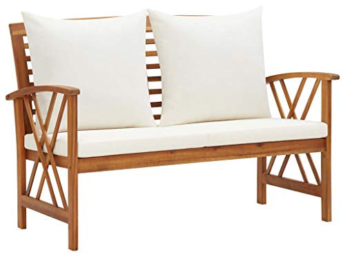 vidaXL Akazienholz Massiv Gartenbank mit Kissen Parkbank Sitzbank Holzbank Gartenmöbel Balkonbank Terrassenbank Bank Garten Terrasse Balkon 119cm