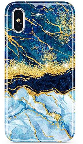 JIAXIUFEN Kompatibel mit iPhone X Hülle iPhone XS Handyhülle TPU Silikon Schutzhülle Handytasche Handy Hülle Marmor Dark Blue