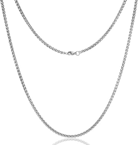 HSWYFCJY Männer Weizen Kette Halskette Silber Männer geflochtene Kette Halskette Edelstahl Halskette Männer Halsketten 18 Zoll