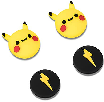 DLseego Grip Caps Capuchons Compatible avec Switch & Switch Lite, Capuchons Souples en Silicone pour Manette de Jeu Joy-Con, 3D Couverture Analogique - Jaune et Noir (4Pcs)