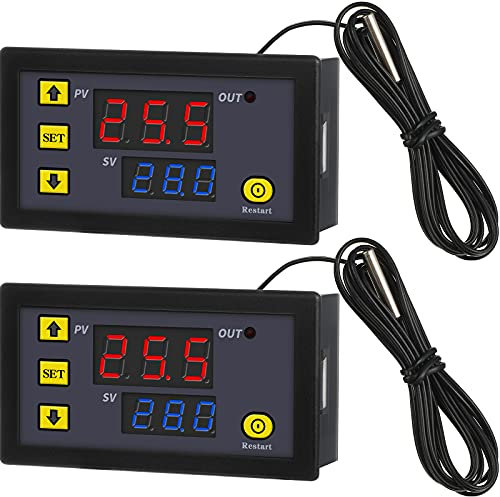 Frienda W3230 LCD Digital Thermostat DC 12V 20A Temperaturregler Messgerät Temperaturschalter -50-110 Grad Celsius mit Temperatursensor Hohe Temperatur Alarm LED Anzeige (2 Stück)