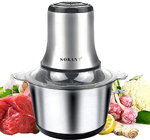 SOKANY Picadora Eléctrica Picadora de Carne y Verduras Eléctrica Trituradora de Alimentos de Acero Inoxidable, Picadora Batidora Eléctrica de Cocina 4 Cuchillas y 2 Velocidades (LB7005A, 800W, 3L)