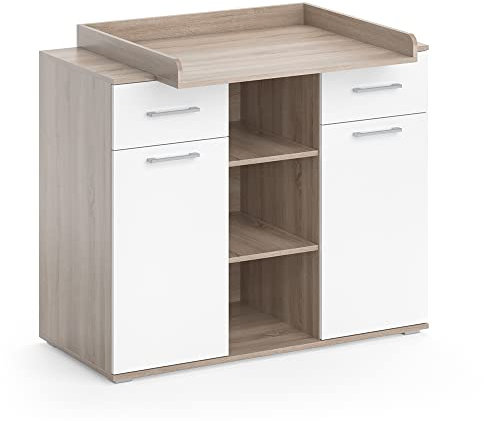 Vicco Wickelkommode Leonie, Wickelaufsatz für die Kommode, Sonoma/Weiß, 113 x 100 cm