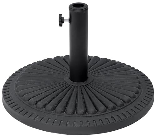 Outsunny Base per Ombrellone Rotonda in HDPE con Decorazione, Basamento da 14kg con Supporto per Pali da Ф35-38-48mm, Nero