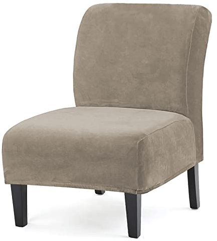 Armless Accent Chair Slipcovers, Thick Velvet Slipper Accent Chair Covers for Living Room/Hotel Oversized Big Chairs, Removable Furniture Protector with Elastic Bottom, Machine Washable (Taupe)