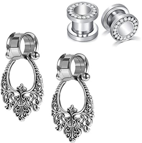 VF VFUN Stainless Steel Ear Plugs Tunnels Dangle Ear Gauge Ear Stretchers Plugs Body Piercing Expanders 10mm