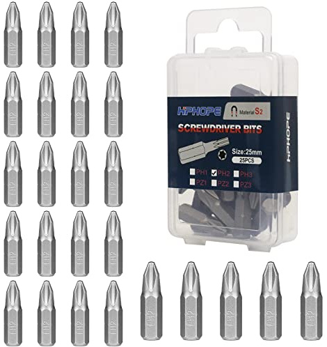 HPHOPE PH2 Bit x 25Stück, Phillips Bits PH2 1/4 Sechskant-Antrieb (Länge: 25mm, Flip-Top-Box)