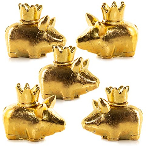 Logbuch-Verlag Glücksbringer Silvester, 5er Set Glücksschweinchen Gold, Tischdeko Neujahr & Weihnachten, Give-Away für Gäste, Glücksschwein zum Verschenken, 4 cm