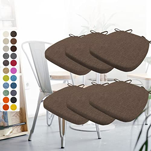 6er Set Stuhlkissen 40x38x3cm mit Bändern,Waschbare Sitzkissen Rutschfest,Stuhlauflage Stuhlpolster Sitzkissen,Abnembar Bezug Mit Reißverschluss,Ideal für Zuhause Büro Küche Esszimmer,Brauner Kaffee