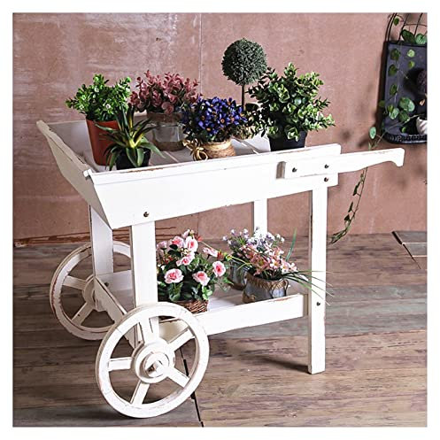Outdoor Potting Bench Cart Table, Home And Outdoor Multifunctional Wooden Table Top Worktable On Two Wheels