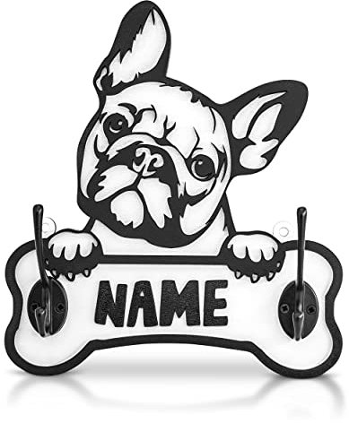 Munera Design - Französische Bulldogge - Schlüsselbrett, Hakenleiste, Schlüsselhaken, Hundeleinen-Halter - Personalisiert Hundename - 23cm Breite