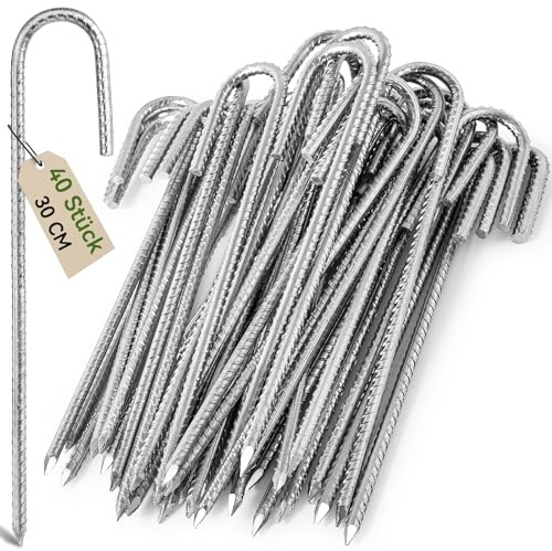 Graxury 40 Piezas 30cm Clavijas de Anclaje de Servicio Pesado para Tiendas de Trampolín - Estacas de Refuerzo de Acero Galvanizado Que se Ajustan a Cobertizos de Jardín y Columpios