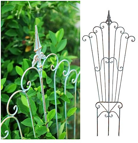 Vintage Garden Climbing Trellis, 125cm×53cm Fan-shaped Plant Support Fence, Metal Rose Trellis For Outdoor Garden Lawn Terrace Flower Beds