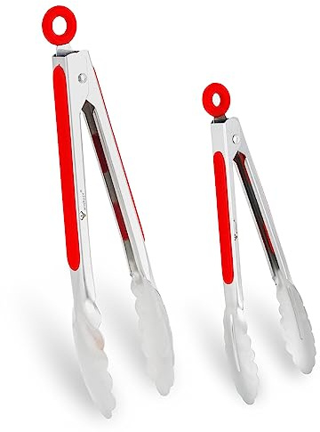 WINPOST kökstång i rostfritt stål, 2–21 cm, 27 cm, rostfritt stål och halkfri, värmebeständigt handtag, perfekt för matlagning, sallad, grillning och grillning (21 cm (8 tum) + 27 cm))