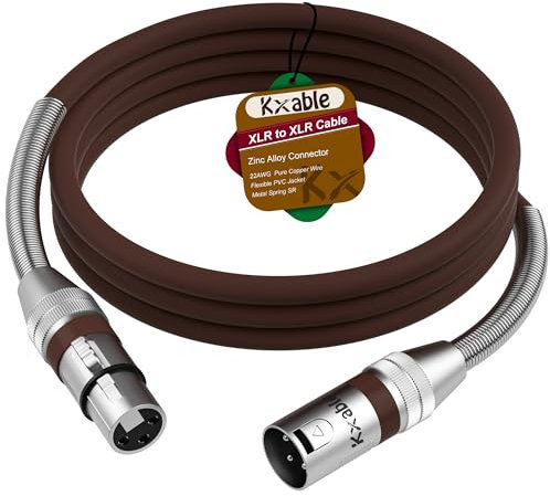 Kxable XLR Microphone Cable 8 FT, XLR Male to Female Balanced Mic Cable, 3-Pin Shielded Speaker Cord, Zinc Alloy Connectors, 22AWG Pure Copper, Metal Spring SR, Recording Studio, Podcast, Brown