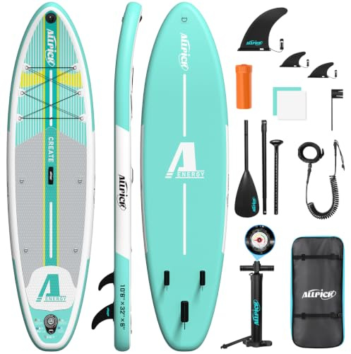 ALLPICK Stand Up Paddling Board Aufblasbar, SUP Board Set, 200kg | Universal Kamerahalterung, Komplettes Zubehör, Verstellbares Paddel, Anfänger, Fortgeschrittene