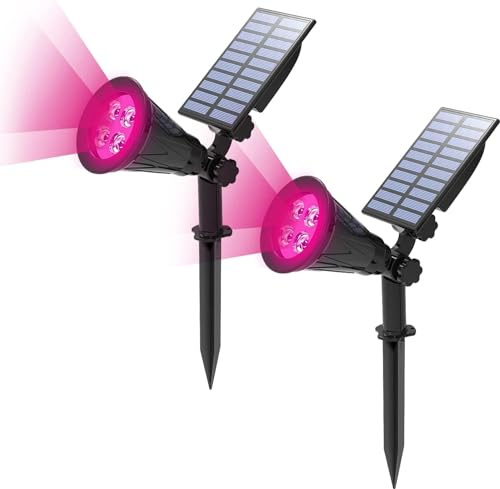 HULUBO 2 Pcs Solar Landscape Lights,4 LED Solar Spotlights Waterproof Outdoor Solar Spotlight 2-in-1 Multi Use Outdoor Wall Lights,Decorative Lights for Patio,Lawn,Tree,Yard,Garden (Pink)