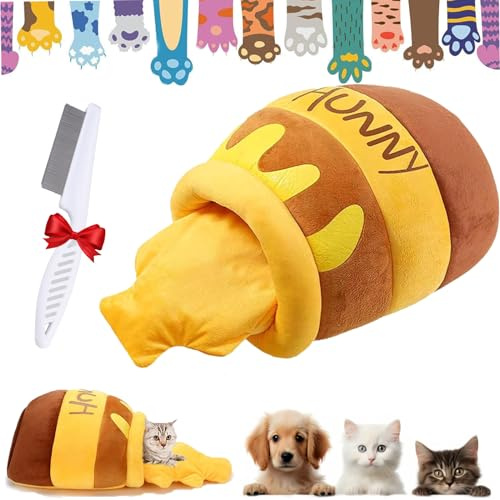 WUPKL Honey Pot Cat Bed, Cat Honey Pot Bed with Covered for Cats Dogs (Yellow)