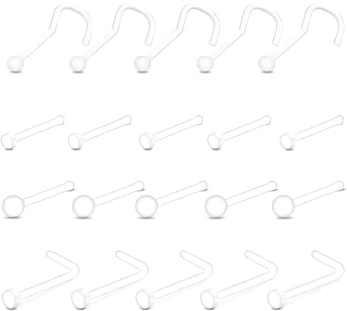 ZAMXHUG 20pcs Claro Anillo de la Nariz de la Nariz Stud Retenedor - Piercings de Nariz, Plástico en Forma de L Anillos de la Nariz Sacacorchos Anillos Piercing Joyería para Mujeres Hombres, 20G