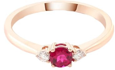 Epinki Echtschmuck, Rose Gold 585 14K Ringe, Zierlich Hochzeitsband mit Rund Rubin Rose Rot, Rosegold Au750 Bandringe Freundschaftsringe Gr.57 (18.1)
