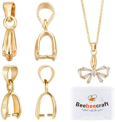 Beebeecraft 1 Box 6 Stück Klemmbügel Anhänger Bügelverschluss Echtes 18 Karat Vergoldetes 925 Sterlingsilber Eispickel Klemmbügel Zum Aufstecken Auf Bügel Zur Schmuckherstellung Halsketten Anhänger