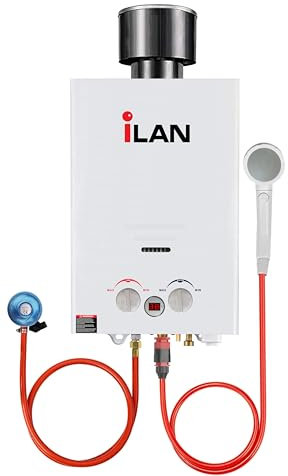 iLAN 6 L/Min Tankless Propane/LPG Gas Water Heater with Rain Cap, Multi-Purpose Instant Outdoor Shower for Camping, Pet Washing, Houseboats, and RV Trips