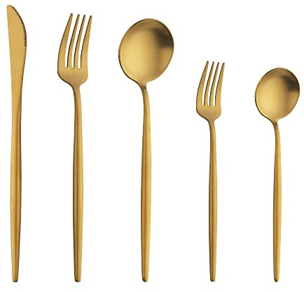 Buyer Star Matte Gold Besteck Set, 30 Stück Edelstahl Besteck Set Gold Matt für Haus Küche Restaurant Parteien, Essbesteck Set Mit Gabeln Löffeln Messern Spülmaschinenfest