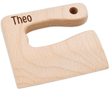 Bärenfreunde® - Personalisiertes Montessori Kinder Messer mit Gravur - Sicheres Holz Baby Besteck mit abgerundeten Kanten - Geburtstag Baby Geschenk (mit Name)