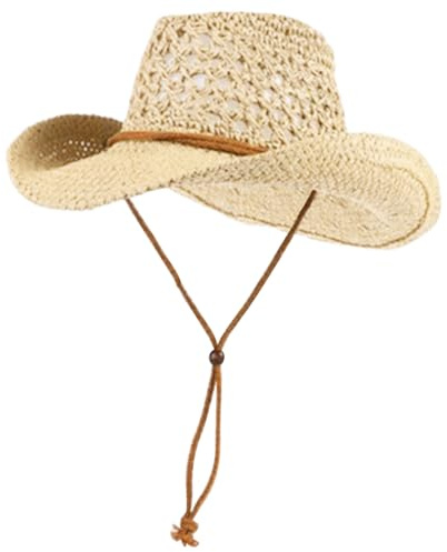 BEAHING Chapeau de Cowboy de Paille, Hommes Chapeaux de Paille à Bord de Paille pour Hommes Chapeaux de Paille Creux pour Hommes Houstable Beach Hat pour extérieur, Beige
