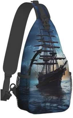 QVUEagriSJ Umhängetasche für Herren und Damen, Crossbody-Tasche, Wassermelonenscheiben, Crossbody-Tasche, Brusttasche für Reisen, Sport, Schiff auf dunkler Nachtsee, Einheitsgröße, Sling-Rucksäcke