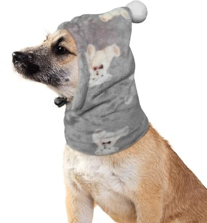 BT Bear Plüsch-Hundehüte, warme Haustierabdeckung, Wintermütze, Hundekopfwickel, leise Ohren für Hunde, Schallschutz für kleine, mittelgroße Hunde, Grau, Größe L