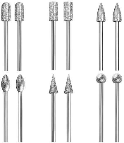 12 Stück Skulpturen Polier Set Zubehör für Rotationswerkzeuge,Hartmetall Frässtifte Set,für Bohrer,Schleifen,Schnitzen,Metallpolieren,Gravieren,DIY-Holzbearbeitung,Gravieren und Bohren,6-Formen
