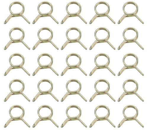 uxcell 25Pcs Double Wire Spring Hose Clamps, 6mm Inner Dia Fit 6-7mm OD Hose Fuel Line Silicone Tube Clips, Color Zinc