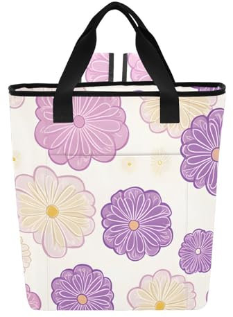 Kühlrucksack, isoliert, für Reisen, Gelb, Rosa, Lila, Blumenmuster, auslaufsicher, große Lunchbox für Damen und Herren, weiche, isolierte Tragetasche für Strand, Lebensmittel, Picknick, Camping