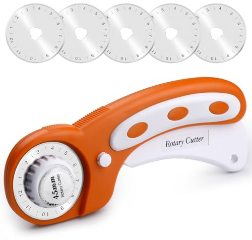 Namner Rollschneider 45mm mit 5 Ersatzklingen und Sicherheitsverschluss, Stoffschneider für Stoff, Leder, Nähen, Quilten & Basteln, Ergonomischer Rollmesser Cutter (Orange)