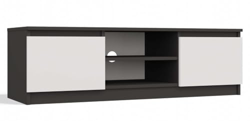 CDF Meuble TV - Meuble TV avec guide-câbles et façades push-to-open - 120 cm - Meuble TV bas pour salon, chambre à coucher - Espace pour plantes décoratives - Anthracite blanc RTV120