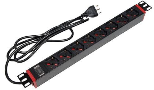 Techly Professional 621741 Multipresa 8 Posti da Rack 19 con Staffe Ruotabili a 360° Spina Italiana Nero/Rosso