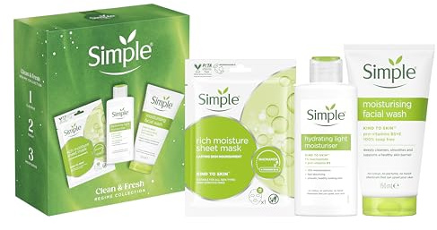 Simple Gift Set Simple Clean & Fresh Regime Collection with a facial wash, a sheet mask, and a moisturiser perfect for any occasion 3 piece
