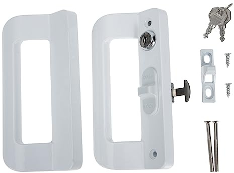 SHINEOFI 2 set Maniglia per Porte Scorrevoli Alluminio con Serratura Kit Sostituzione Maniglia Porta Scorrevole per Vetrate Garage e Cancelli Design Robusto e Facile Installazione Bianco