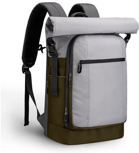 Rolltop Rucksack mit Laptop-Fach für 15,6 Zoll Computer, wasserdicht Anti-Diebstahl-Laptop-Rucksack für Männer und Frauen, erweiterbarer 18-27L Rolltop-Rucksack für die Arbeit Business Travel College