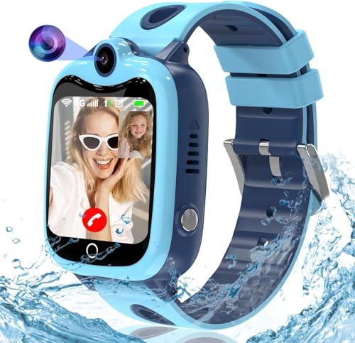 Smartwatch Kinder, 4G Kinder Smartwatch mit GPS und Telefon, IP68 Wasserdicht GPS Uhr Kindermit SOS Anruffunktion Videoanruf Handy Spiel Wecker Schulmodus Kinderuhr Jungen Mädchen Student Geschenk